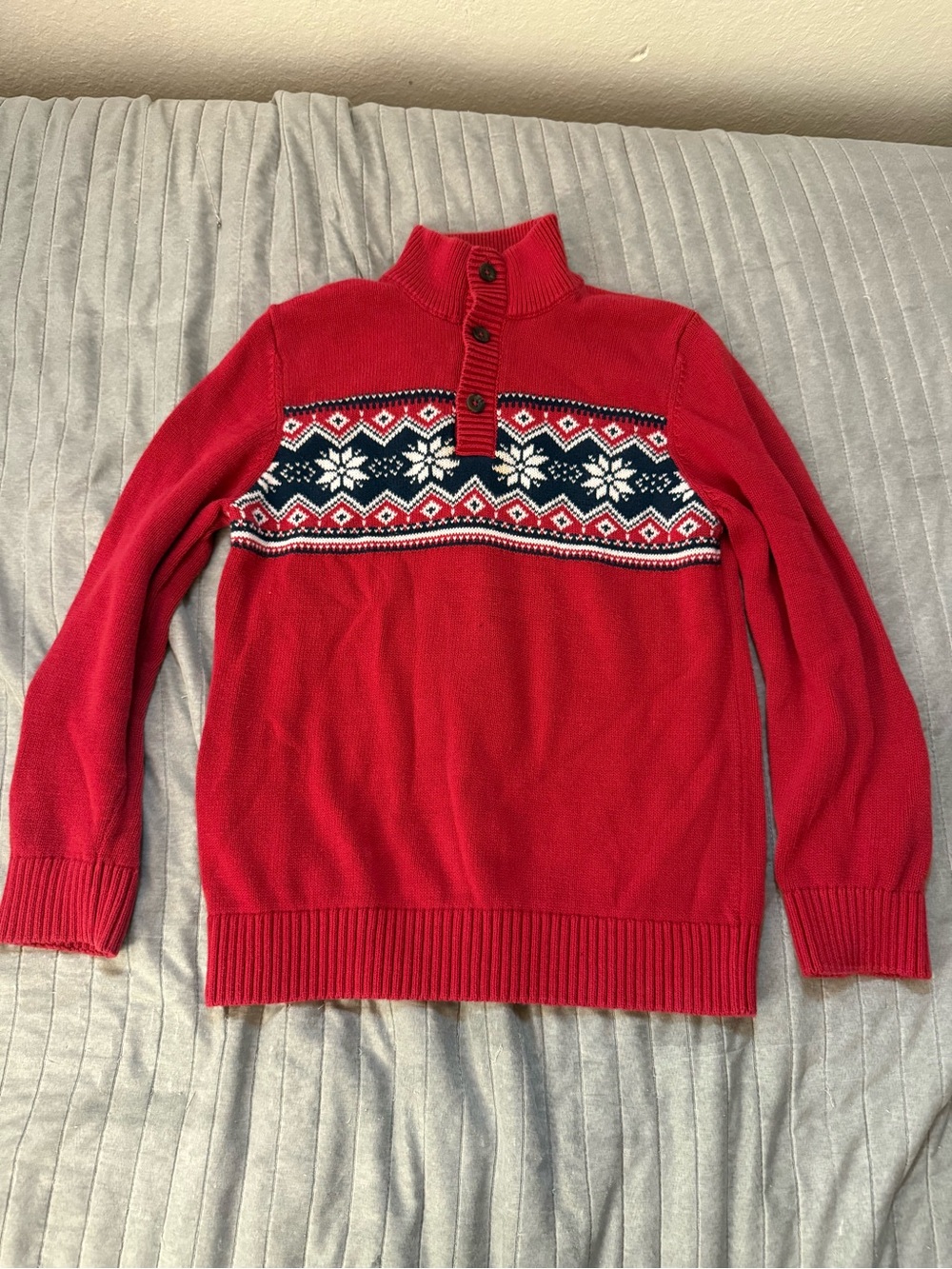 Black Red Men's Zip-Up Holiday Knit Sweater with Nordic Pattern